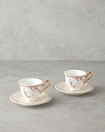 English Home Sakura Dream New Bone China 4 Parça 2 Kişilik Kahve Fincan Takımı 90 ml Pembe