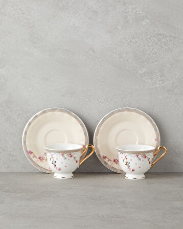 English Home Sakura Dream New Bone China 4 Parça 2 Kişilik Kahve Fincan Takımı 90 ml Pembe