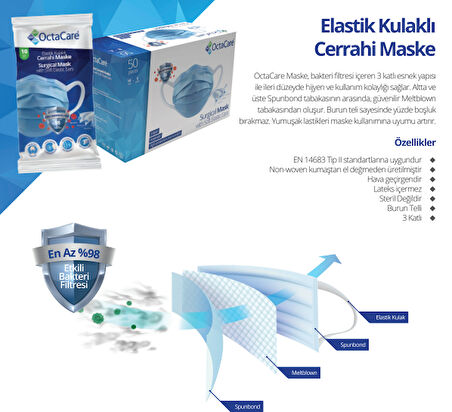 Medikalcim  Elastik Kulaklı Cerrahi Maske 50 Adet