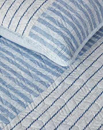 English Home Sleek Stripes Çift Kişilik Yatak Örtüsü Takımı Mavi