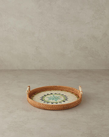 English Home Adelaide Sedefli Rattan Tepsi Kahverengi