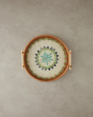 English Home Adelaide Sedefli Rattan Tepsi Kahverengi