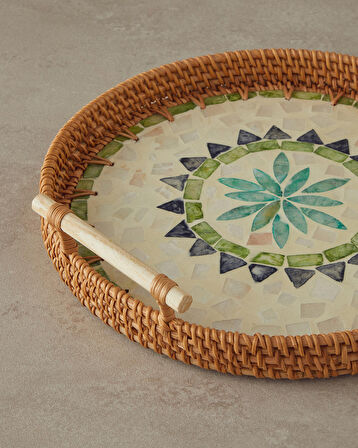 English Home Adelaide Sedefli Rattan Tepsi Kahverengi