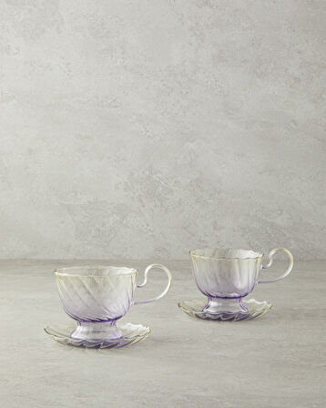 English Home Flow Borosilikat Çay Fincanı Takımı 4 Parça 2 Kişilik Yeşil-Pembe