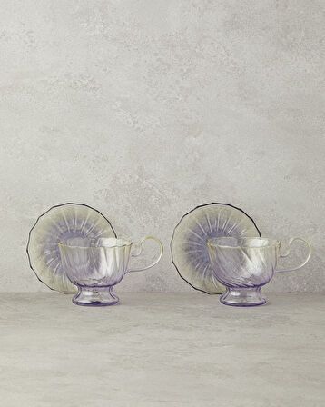 English Home Flow Borosilikat Çay Fincanı Takımı 4 Parça 2 Kişilik Yeşil-Pembe