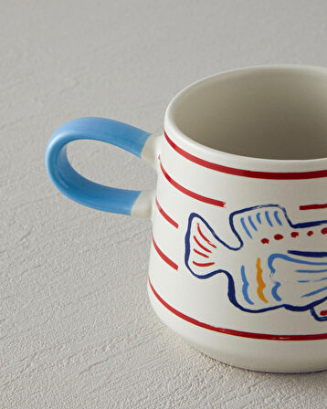 English Home Jolly Fish Stoneware Kupa Mavi-Kırmızı