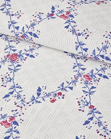English Home Floral Slice Çift Kişilik Pike Koyu Mavi
