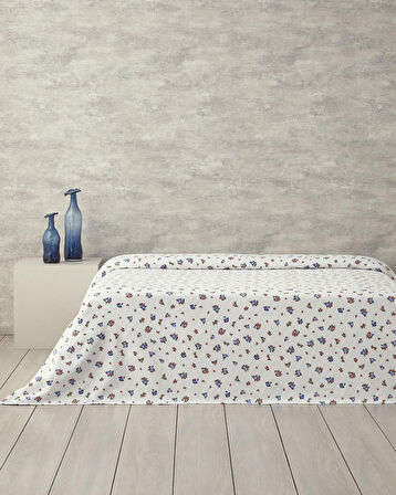 English Home Blossom Breeze Tek Kişilik Pike Mavi-Turuncu