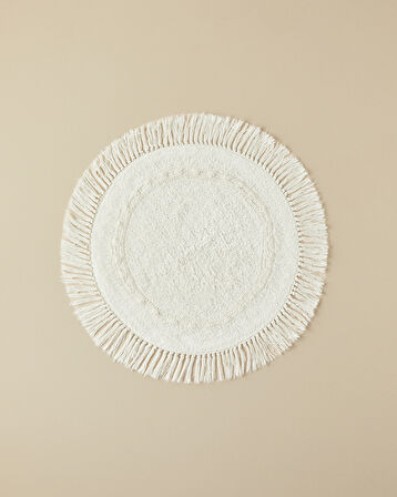 English Home Falbelo Pamuklu Yuvarlak Banyo Paspası Ekru