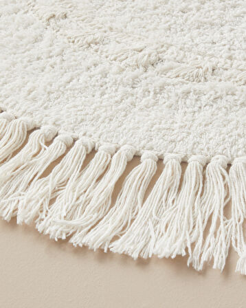 English Home Falbelo Pamuklu Yuvarlak Banyo Paspası Ekru