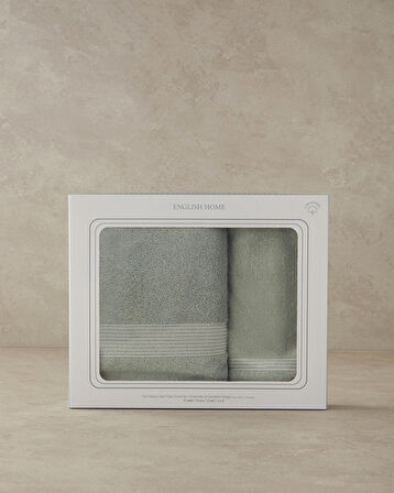 English Home Shiny Stripe Pamuklu Yüz Havlusu Seti Su Yeşili
