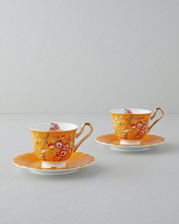 English Home Miranda New Bone China 4 Parça 2 Kişilik Çay Fincanı Takımı 220 ml Turuncu