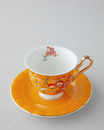 English Home Miranda New Bone China 4 Parça 2 Kişilik Çay Fincanı Takımı 220 ml Turuncu