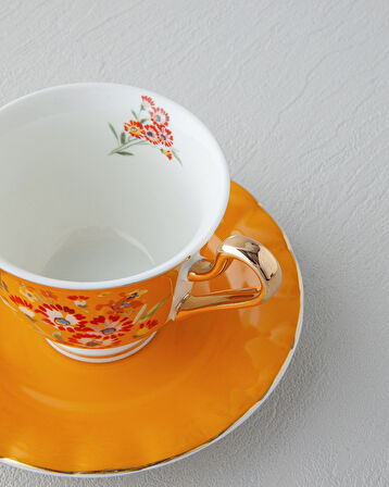 English Home Miranda New Bone China 4 Parça 2 Kişilik Çay Fincanı Takımı 220 ml Turuncu