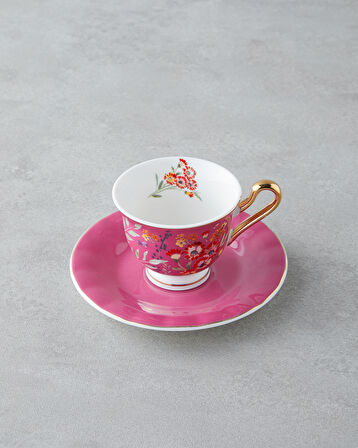 Miranda Garden New Bone China 12 Parça 6 Kişilik Kahve Fincan Takımı 90 ml Pembe