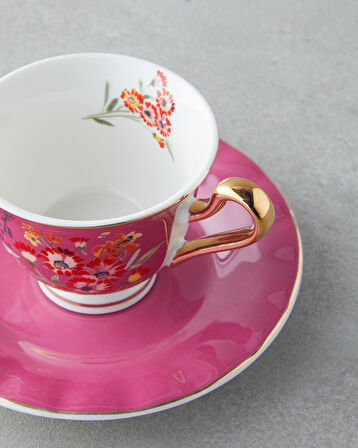 Miranda Garden New Bone China 12 Parça 6 Kişilik Kahve Fincan Takımı 90 ml Pembe