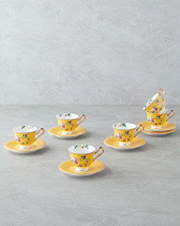 English Home Vanilla Mood New Bone China 12 Parça 6 Kişilik Kahve Fincan Takımı 90 ml Sarı