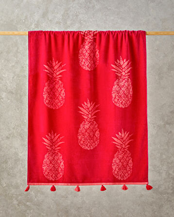 Pineapple Pamuklu Kadife İpliği Boyalı Plaj Havlusu 90x150 cm Fuşya