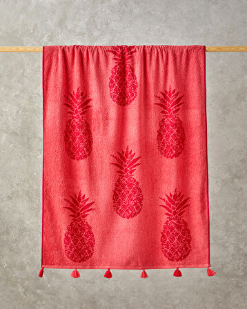 English Home Pineapple Pamuklu Kadife İpliği Boyalı Plaj Havlusu 90x150 cm Fuşya