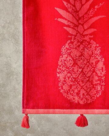 Pineapple Pamuklu Kadife İpliği Boyalı Plaj Havlusu 90x150 cm Fuşya