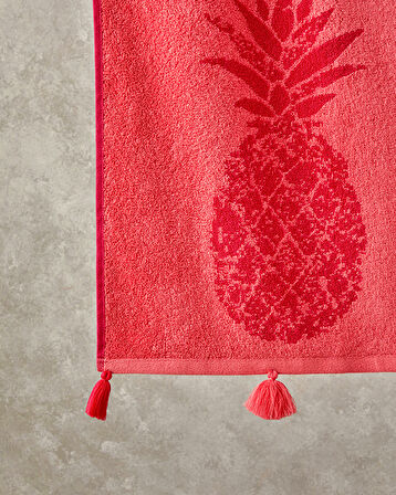 English Home Pineapple Pamuklu Kadife İpliği Boyalı Plaj Havlusu 90x150 cm Fuşya