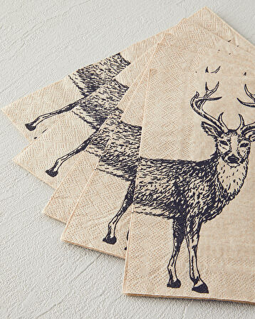 Cute Deer 12'li Kağıt Peçete 33x40 Cm Siyah
