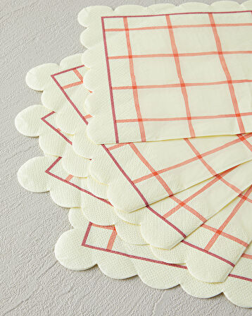 Retro Gingham 20'li Kağıt Peçete 33x33 cm Krem