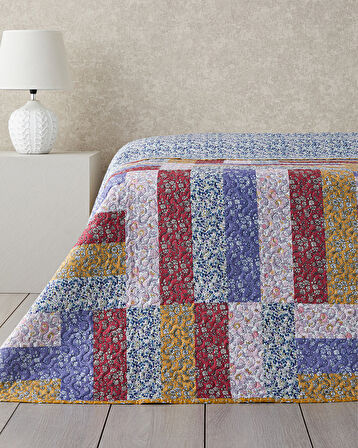 Log Cabin Patchwork Tek Kişilik Çok Amaçlı Örtü Pembe