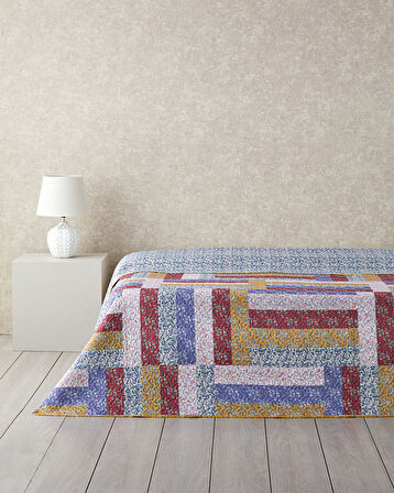 Log Cabin Patchwork King Size Çok Amaçlı Örtü Pembe