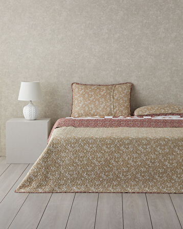 English Home Vintage Lace Patchwork Çok Amaçlı Tek Kişilik Yatak Örtüsü Takımı 160x220 cm Terracotta