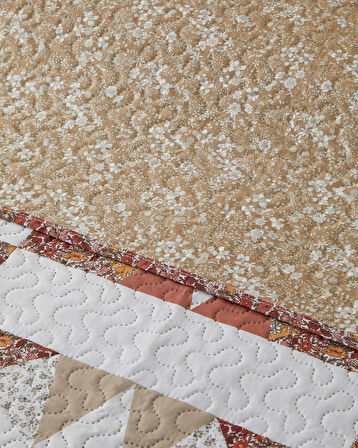 English Home Vintage Lace Patchwork Çok Amaçlı Tek Kişilik Yatak Örtüsü Takımı 160x220 cm Terracotta