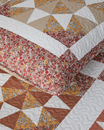 English Home Vintage Lace Patchwork Çok Amaçlı Tek Kişilik Yatak Örtüsü Takımı 160x220 cm Terracotta