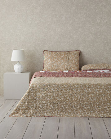 English Home Vintage Lace Patchwork Çok Amaçlı King Size Yatak Örtüsü Takımı Terracotta