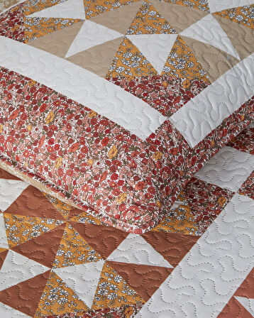 English Home Vintage Lace Patchwork Çok Amaçlı King Size Yatak Örtüsü Takımı Terracotta