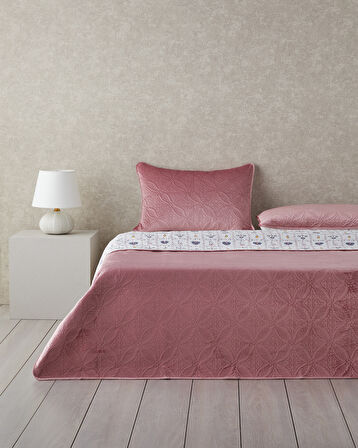 English Home Ornate Fancy Kadife King Size Yatak Örtüsü Takımı Gül Kurusu
