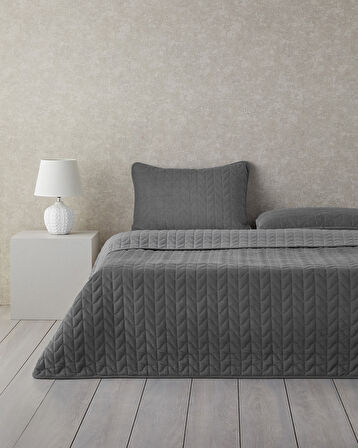 English Home Trigon Fitilli Kadife Tek Kişilik Yatak Örtüsü Takımı 160x220 cm Antrasit