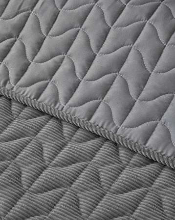 English Home Trigon Fitilli Kadife Tek Kişilik Yatak Örtüsü Takımı 160x220 cm Antrasit