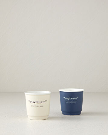 English Home Phoebe New Bone China 2 Parça 2 Kişilik Espresso Fincan 90 ml Lacivert - Krem