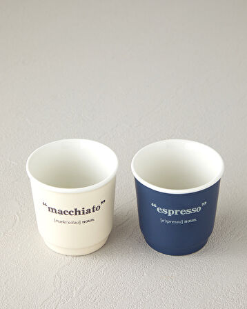 English Home Phoebe New Bone China 2 Parça 2 Kişilik Espresso Fincan 90 ml Lacivert - Krem