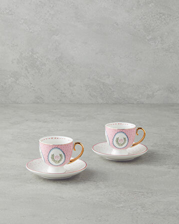 English Home Retro Vibe New Bone China 4 Parça 2 Kişilik Kahve Fincan Takımı 100 ml Pembe