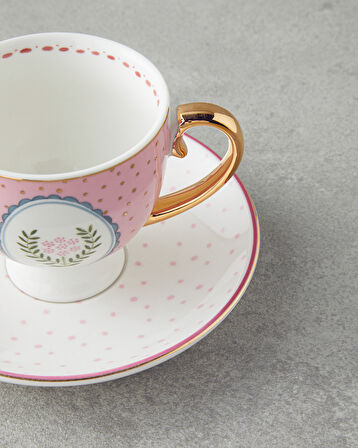 English Home Retro Vibe New Bone China 4 Parça 2 Kişilik Kahve Fincan Takımı 100 ml Pembe