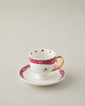 English Home Retro Flowery New Bone China 4 Parça 2 Kişilik Kahve Fincan Takımı 100 ml Beyaz - Bordo