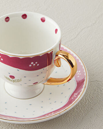 English Home Retro Flowery New Bone China 4 Parça 2 Kişilik Kahve Fincan Takımı 100 ml Beyaz - Bordo