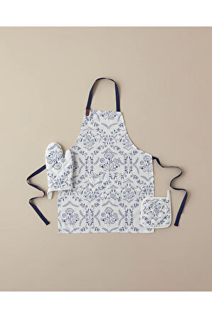 Cooktop Pamuk Polyester Mutfak Önlüğü 70x55 Cm Beyaz - Mavi