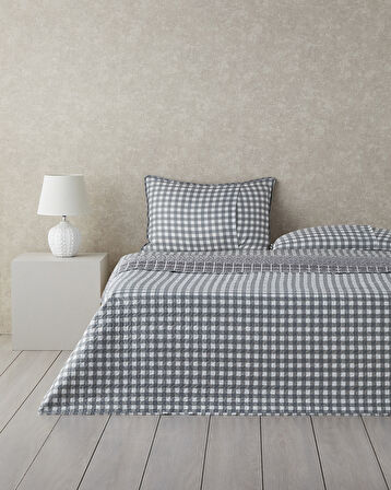 English Home Line Grid Çok Amaçlı Tek Kişilik Yatak Örtüsü Takımı 160x220 cm Gri