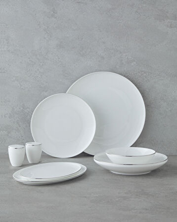 Milano Bone Porselen Yemek Takımı 54 Parça 12 Kişilik Silver