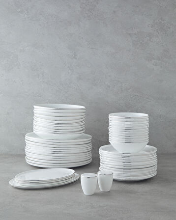 Milano Bone Porselen Yemek Takımı 54 Parça 12 Kişilik Silver