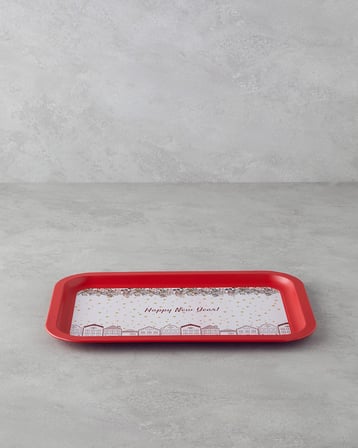 English Home Happy New Year Metal Tepsi 35x23 cm Kırmızı