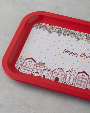 English Home Happy New Year Metal Tepsi 35x23 cm Kırmızı
