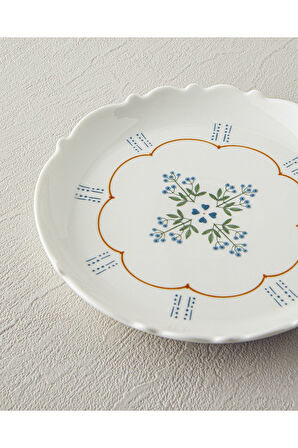 Retro Paisley New Bone China Pasta Tabağı 18 cm Beyaz - Mavi